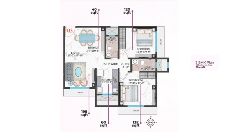 Modirealty-Wisteria-Floor-Plan-2 BHK-674 Sqft